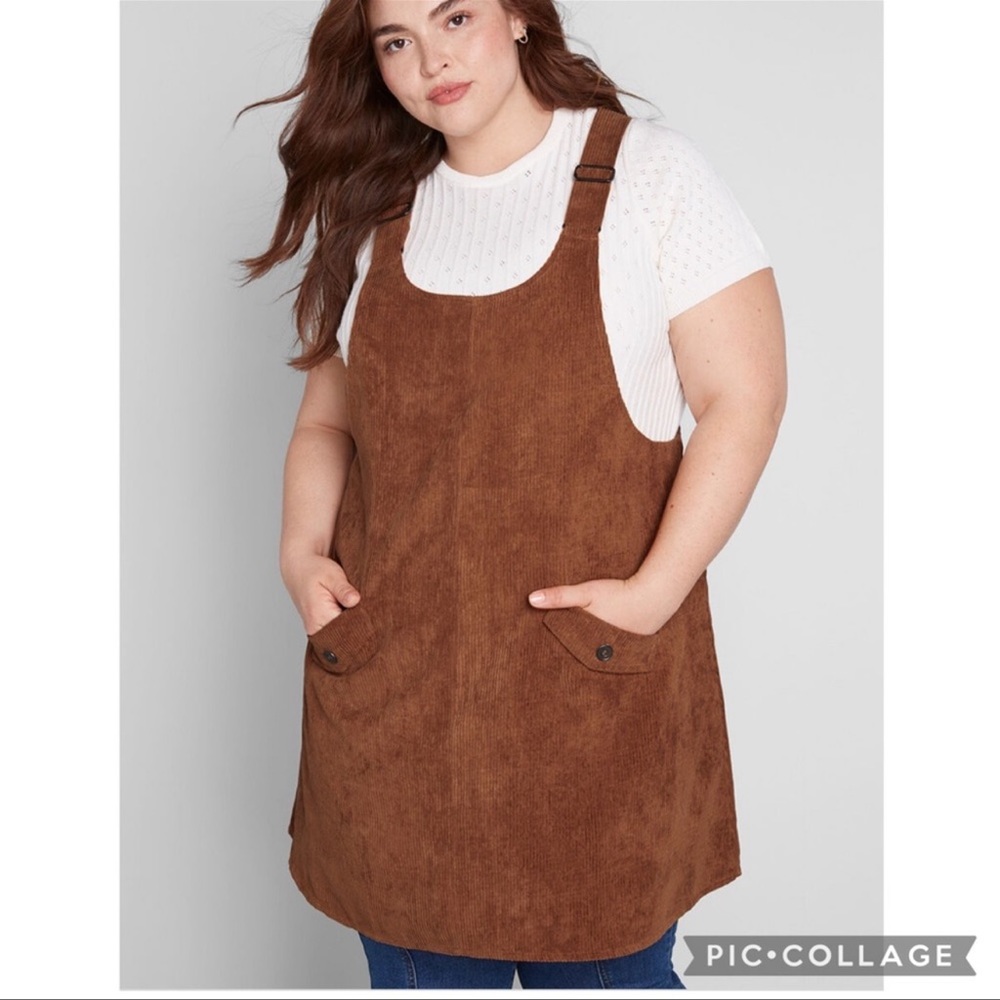 LAST DAY - 10/19/2025 MODCLOTH SOCIABLE SCHOLAR CORDUROY OVERALL JUMPER DRESS